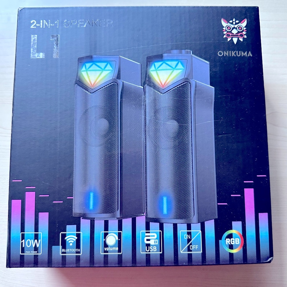 Onikuma L1 RGB 2-in-1 Bluetooth Gaming Computer Speaker Soundbar - New In Box